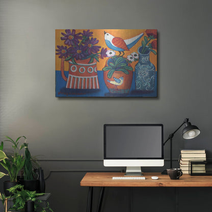 Luxe Metal Art 'Orange and Blue Vases' by Holly Wojhan, Metal Wall Art,36x24