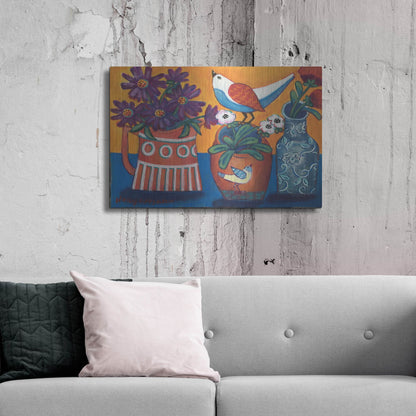 Luxe Metal Art 'Orange and Blue Vases' by Holly Wojhan, Metal Wall Art,36x24