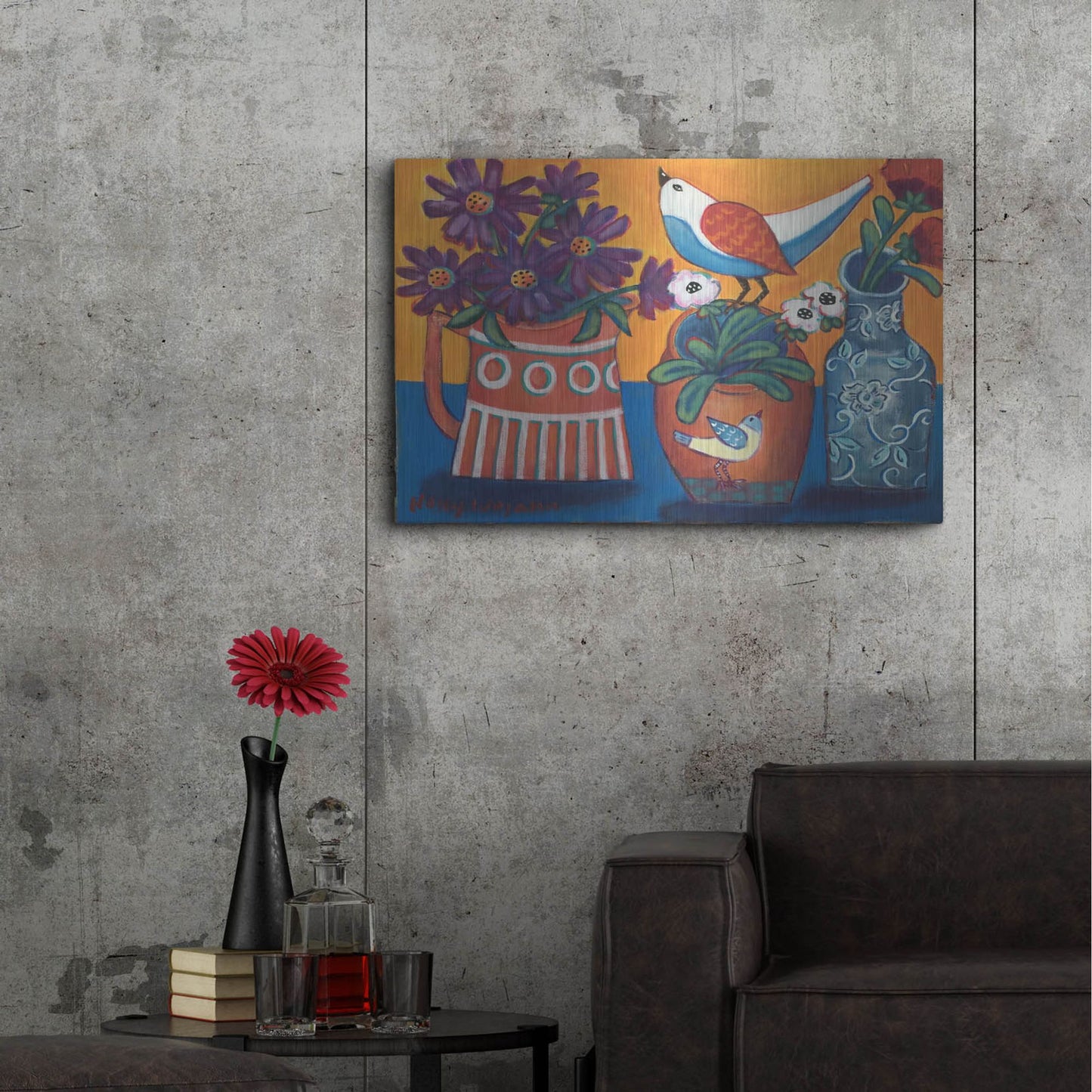 Luxe Metal Art 'Orange and Blue Vases' by Holly Wojhan, Metal Wall Art,36x24