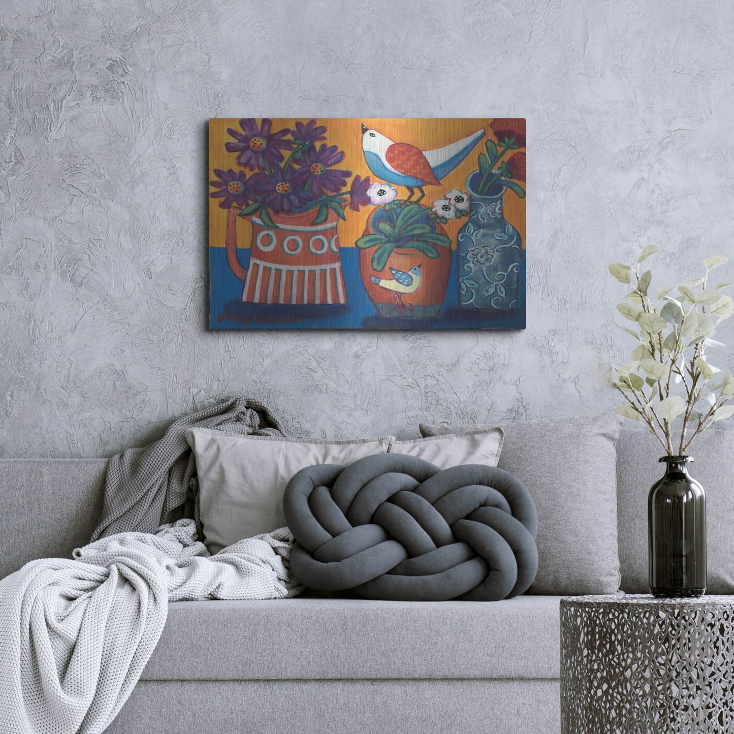 Luxe Metal Art 'Orange and Blue Vases' by Holly Wojhan, Metal Wall Art,36x24