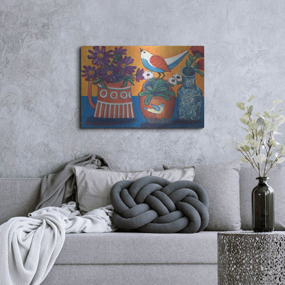 Luxe Metal Art 'Orange and Blue Vases' by Holly Wojhan, Metal Wall Art,36x24