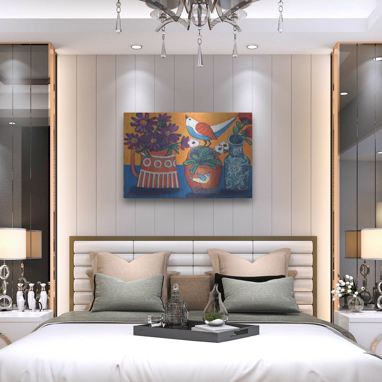 Luxe Metal Art 'Orange and Blue Vases' by Holly Wojhan, Metal Wall Art,36x24