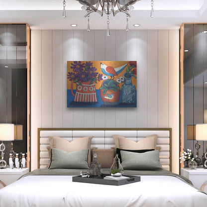 Luxe Metal Art 'Orange and Blue Vases' by Holly Wojhan, Metal Wall Art,36x24