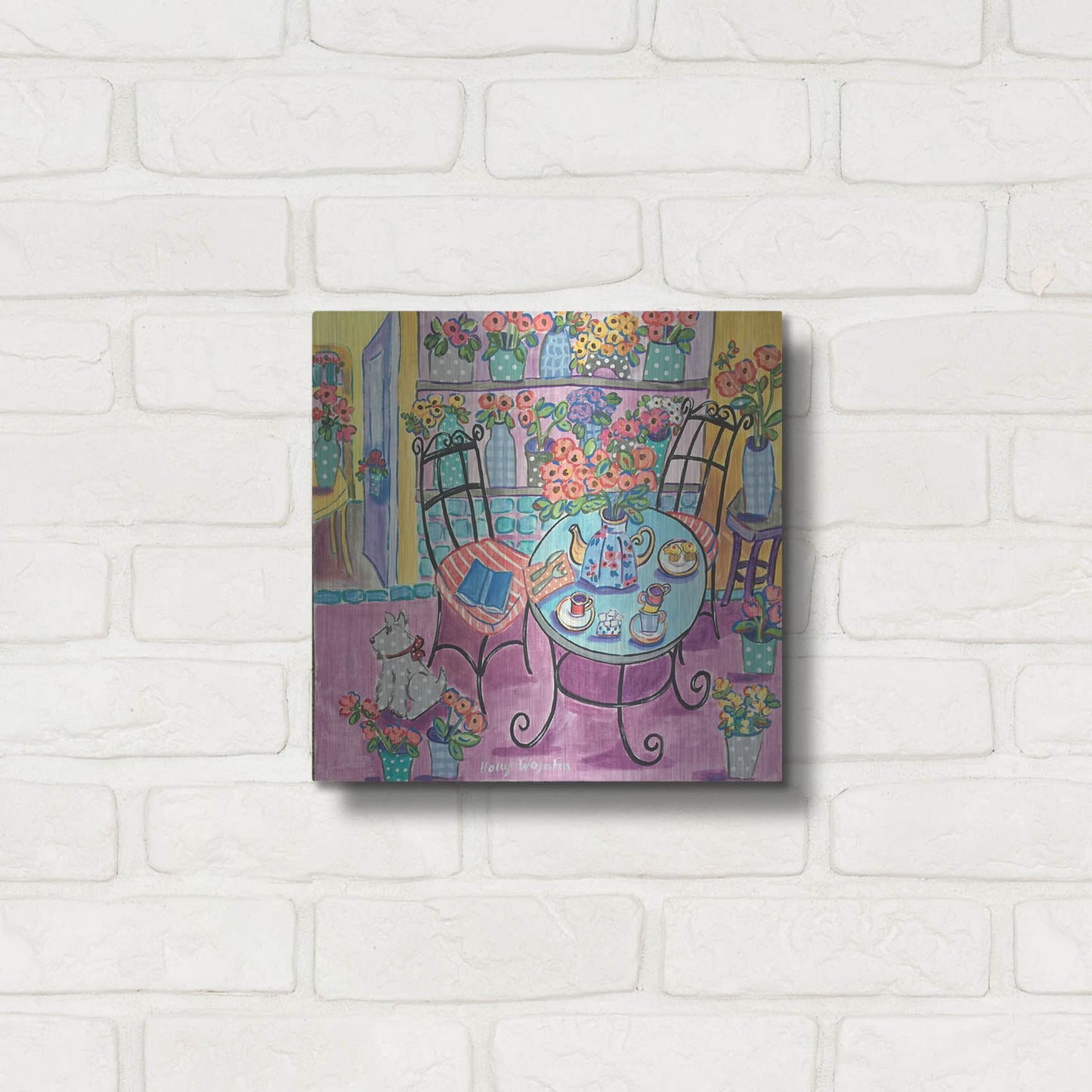 Luxe Metal Art 'A Flowery Cafe' by Holly Wojhan, Metal Wall Art,12x12