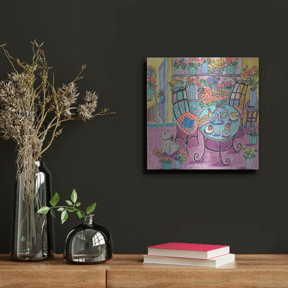 Luxe Metal Art 'A Flowery Cafe' by Holly Wojhan, Metal Wall Art,12x12