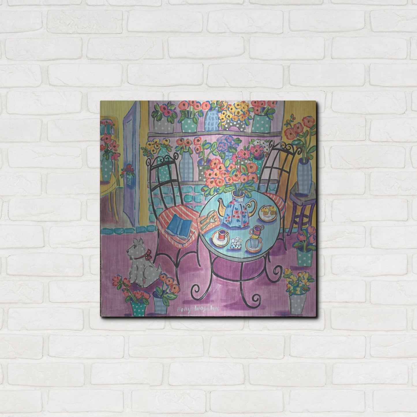 Luxe Metal Art 'A Flowery Cafe' by Holly Wojhan, Metal Wall Art,24x24