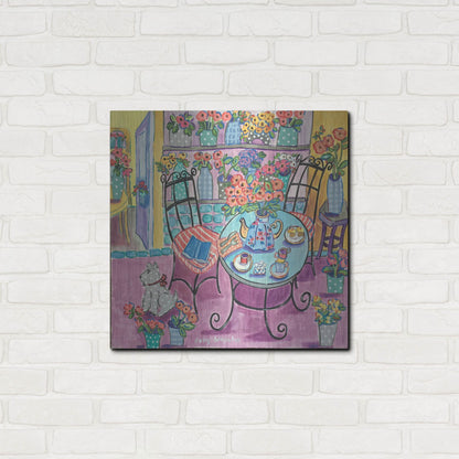 Luxe Metal Art 'A Flowery Cafe' by Holly Wojhan, Metal Wall Art,24x24