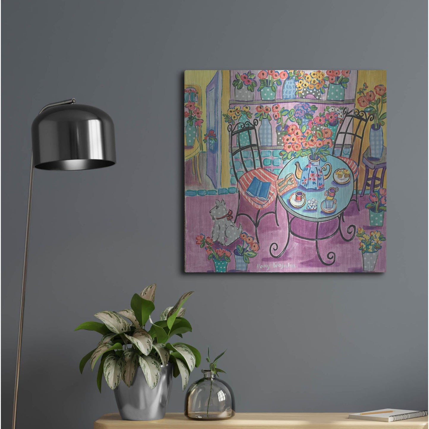 Luxe Metal Art 'A Flowery Cafe' by Holly Wojhan, Metal Wall Art,24x24