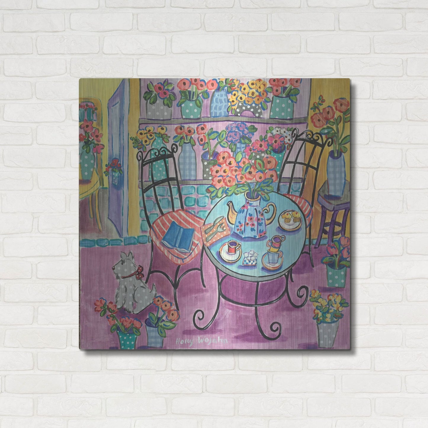 Luxe Metal Art 'A Flowery Cafe' by Holly Wojhan, Metal Wall Art,36x36