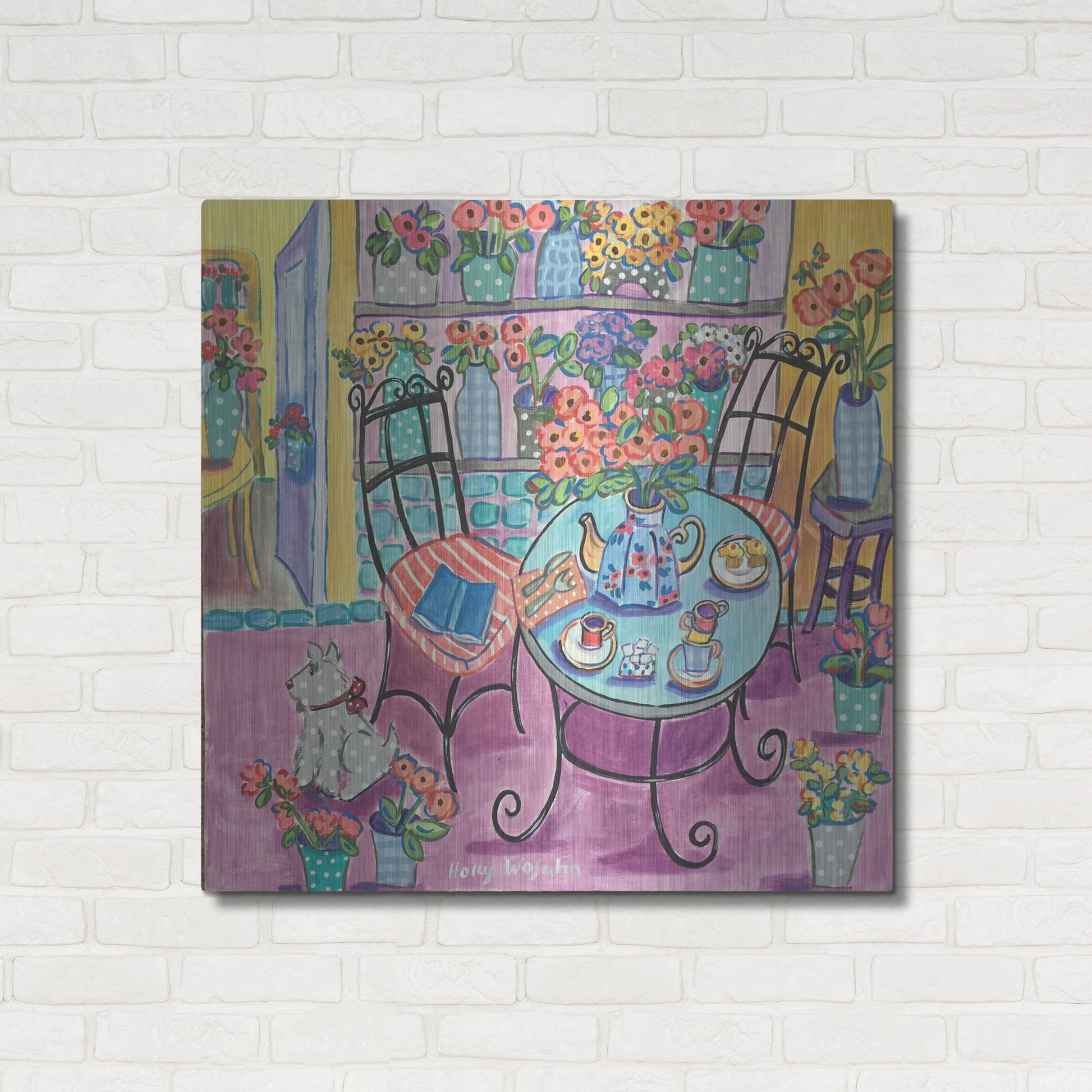 Luxe Metal Art 'A Flowery Cafe' by Holly Wojhan, Metal Wall Art,36x36