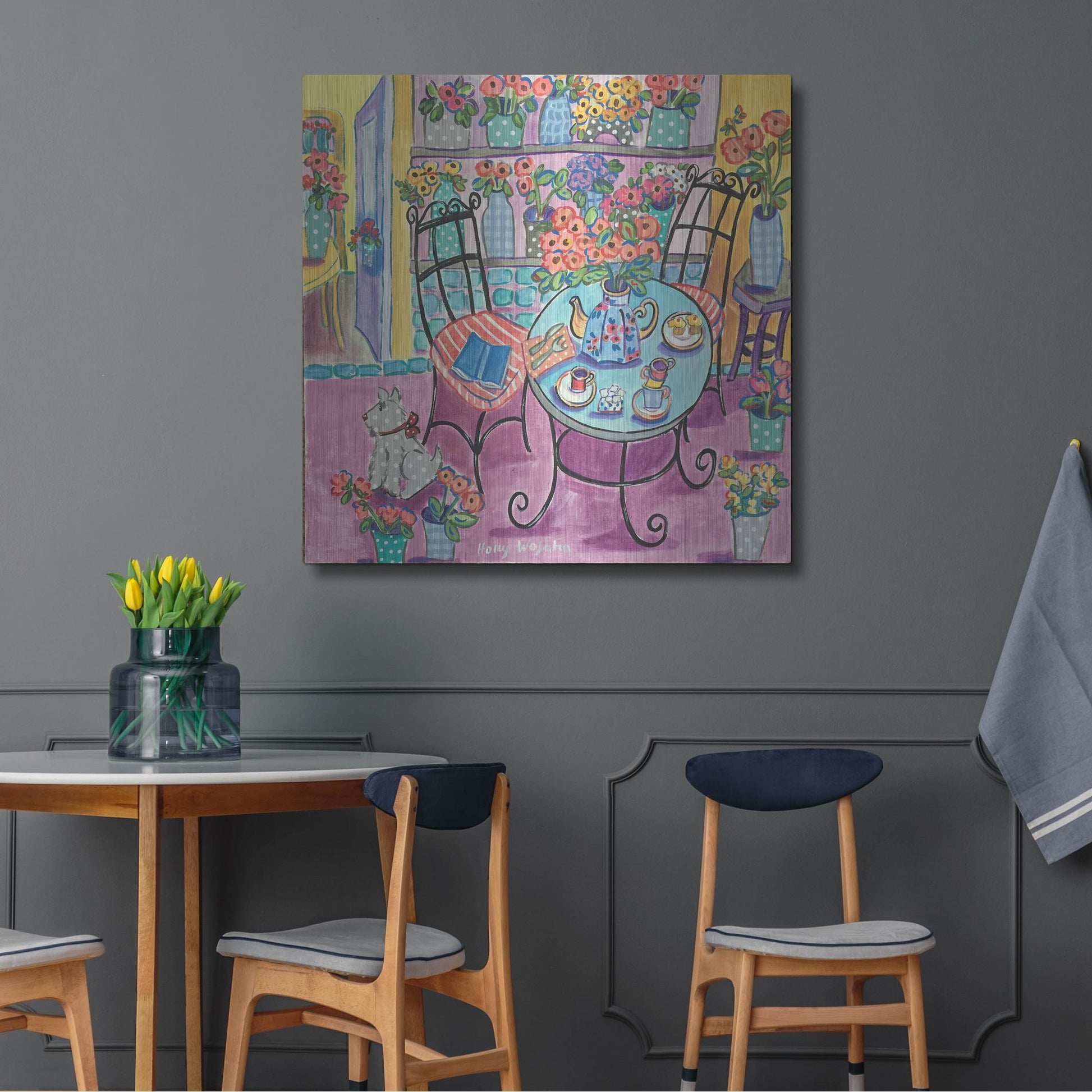 Luxe Metal Art 'A Flowery Cafe' by Holly Wojhan, Metal Wall Art,36x36