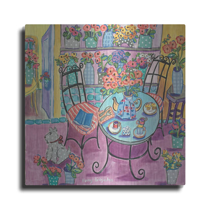 Luxe Metal Art 'A Flowery Cafe' by Holly Wojhan, Metal Wall Art