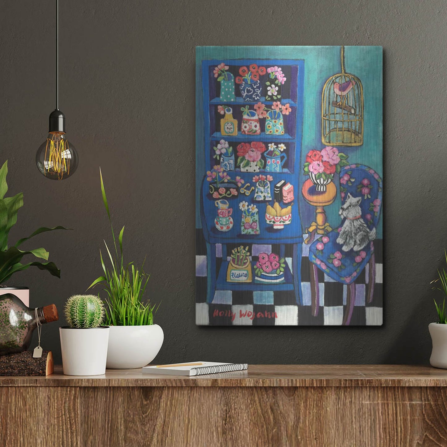 Luxe Metal Art 'Sitting With the Flowers' by Holly Wojhan, Metal Wall Art,12x16