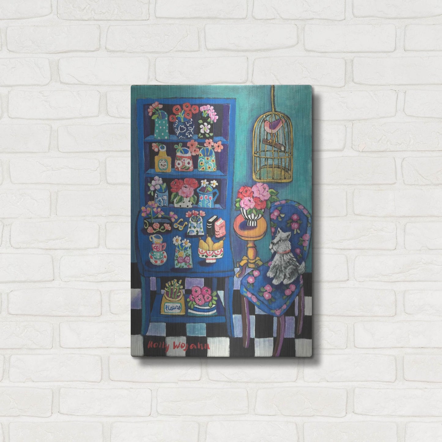 Luxe Metal Art 'Sitting With the Flowers' by Holly Wojhan, Metal Wall Art,16x24