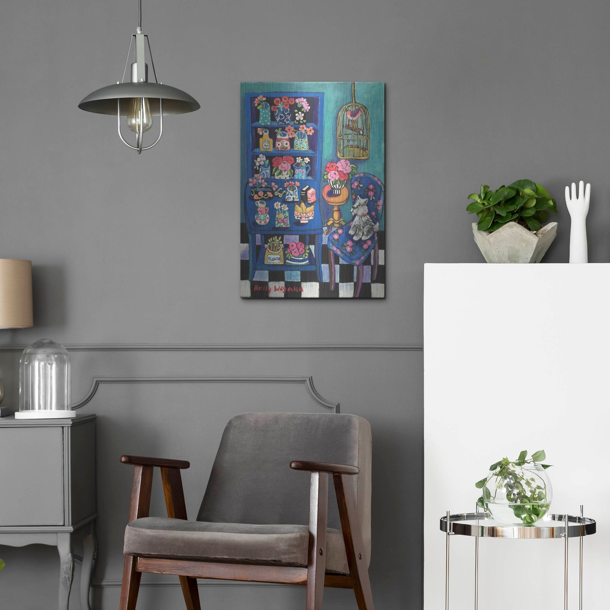 Luxe Metal Art 'Sitting With the Flowers' by Holly Wojhan, Metal Wall Art,16x24