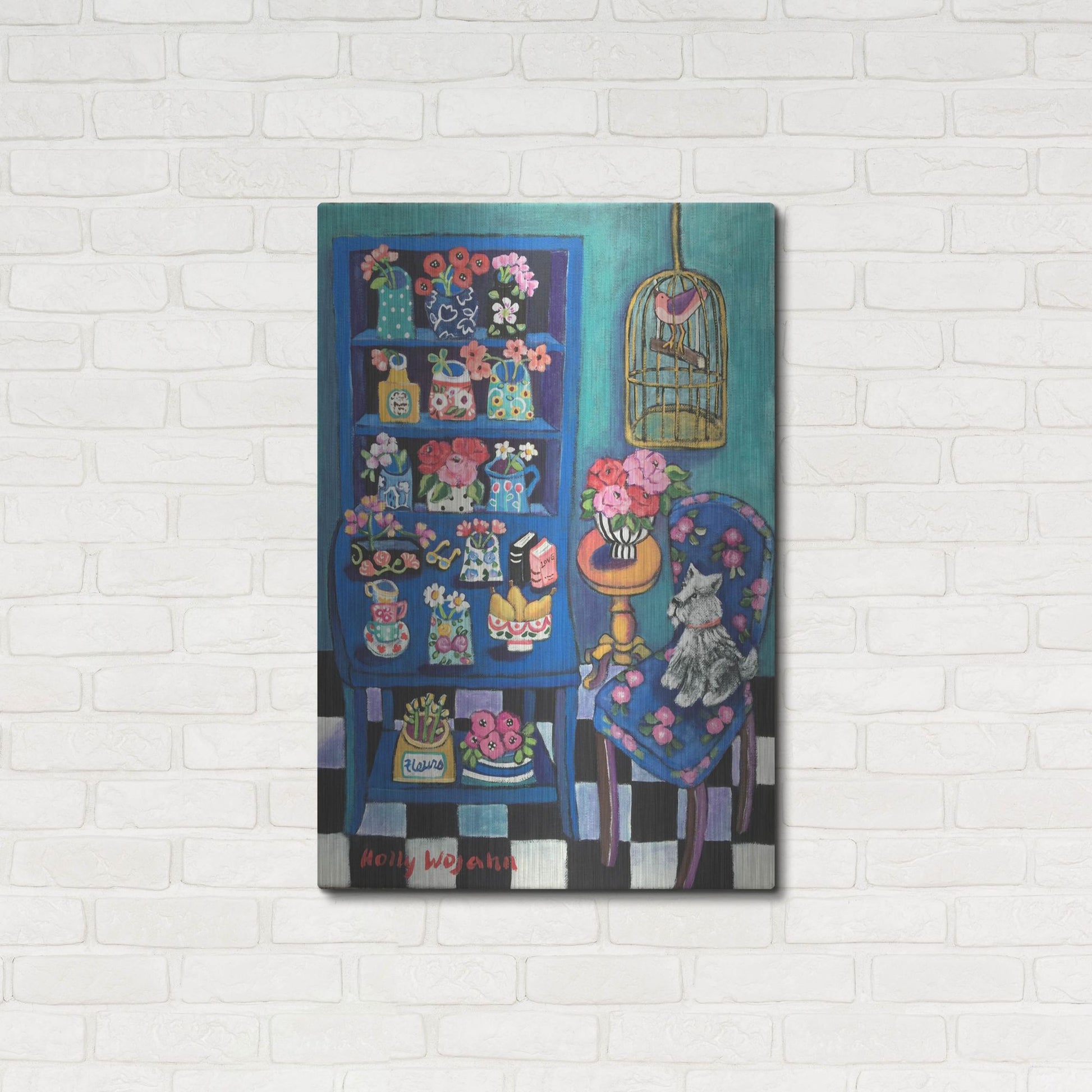 Luxe Metal Art 'Sitting With the Flowers' by Holly Wojhan, Metal Wall Art,24x36