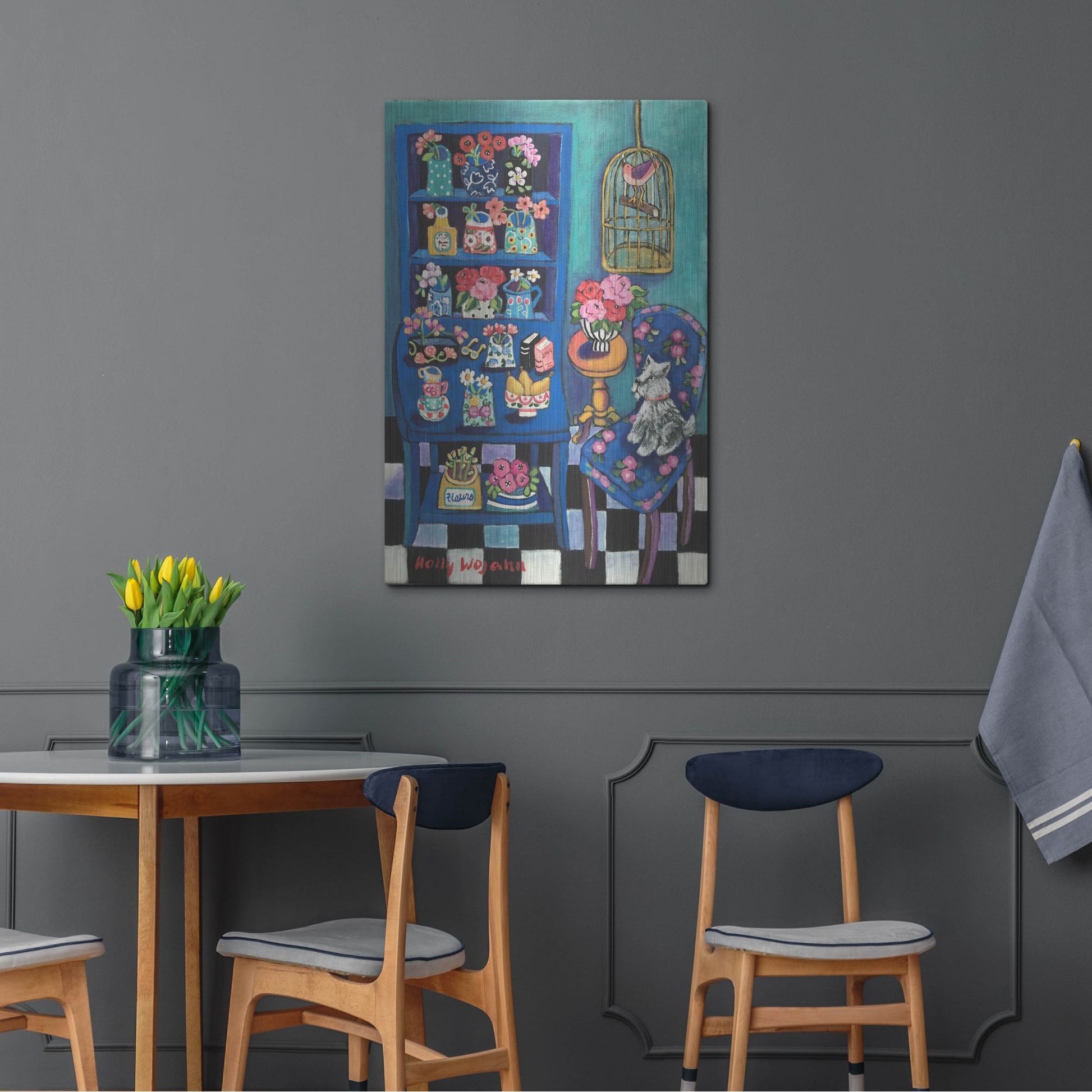 Luxe Metal Art 'Sitting With the Flowers' by Holly Wojhan, Metal Wall Art,24x36