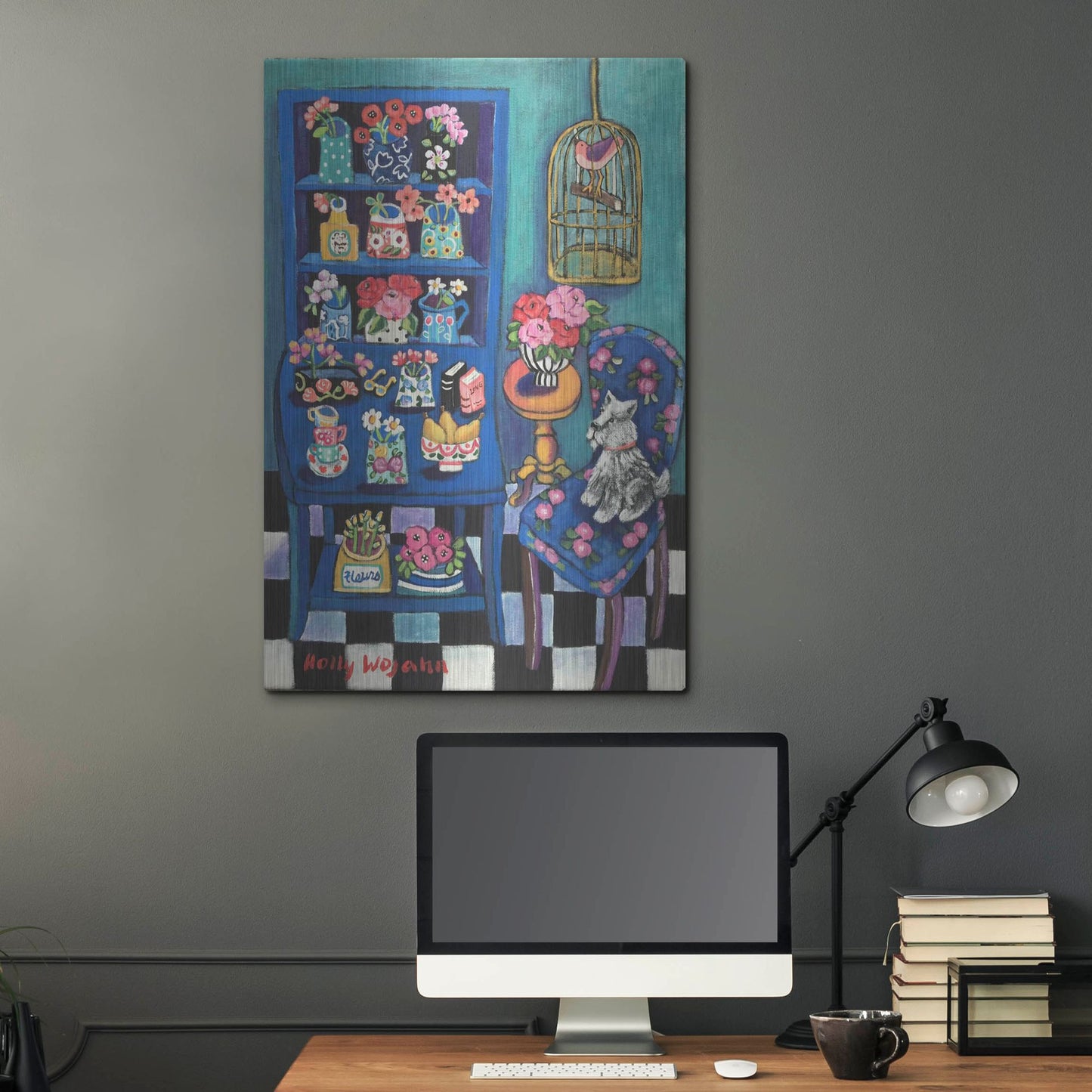 Luxe Metal Art 'Sitting With the Flowers' by Holly Wojhan, Metal Wall Art,24x36