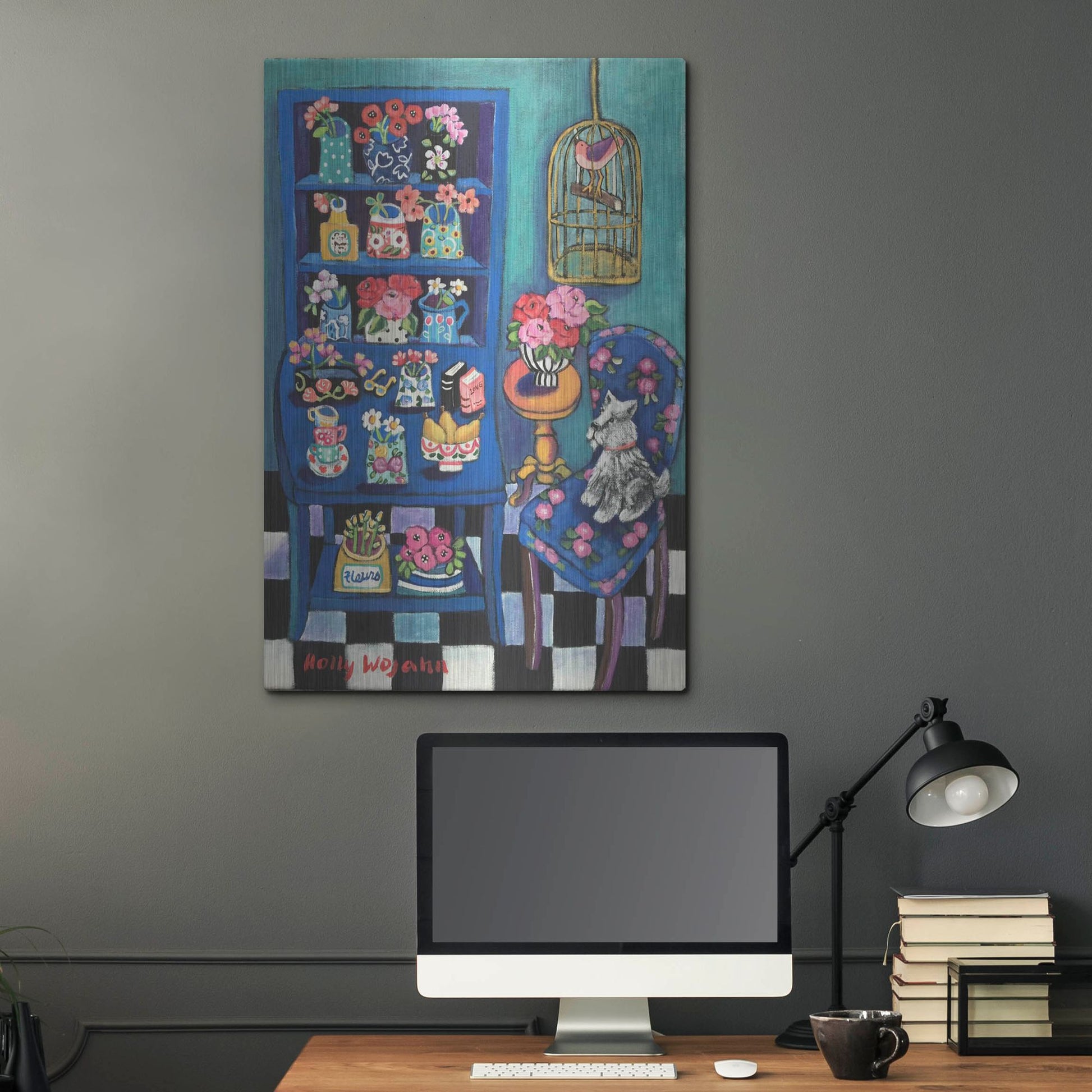 Luxe Metal Art 'Sitting With the Flowers' by Holly Wojhan, Metal Wall Art,24x36