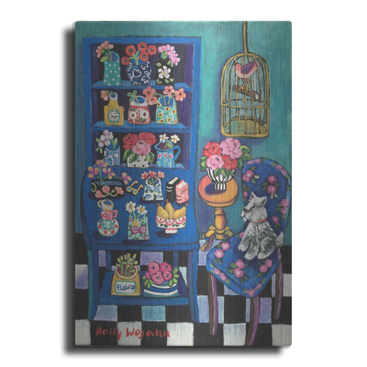 Luxe Metal Art 'Sitting With the Flowers' by Holly Wojhan, Metal Wall Art