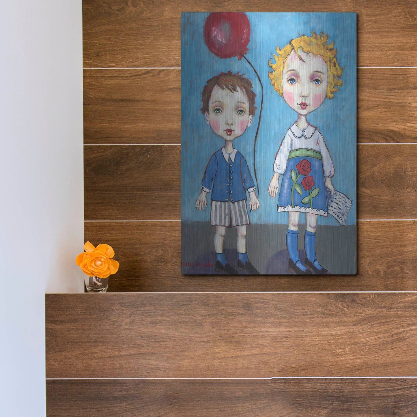 Luxe Metal Art 'The Red Balloon' by Holly Wojhan, Metal Wall Art,12x16