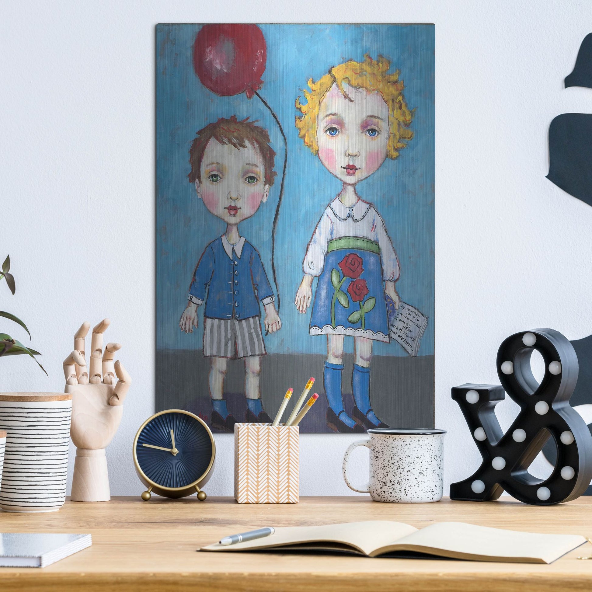 Luxe Metal Art 'The Red Balloon' by Holly Wojhan, Metal Wall Art,12x16