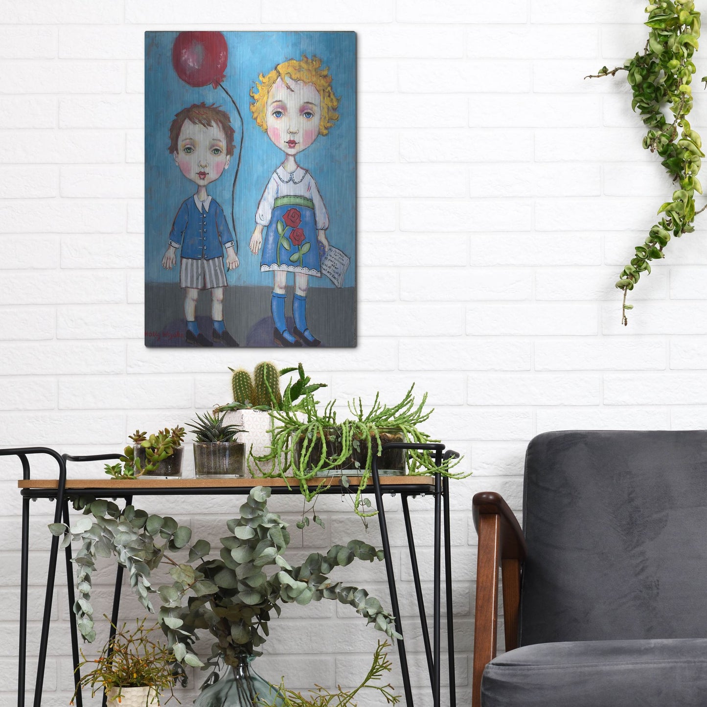 Luxe Metal Art 'The Red Balloon' by Holly Wojhan, Metal Wall Art,12x16