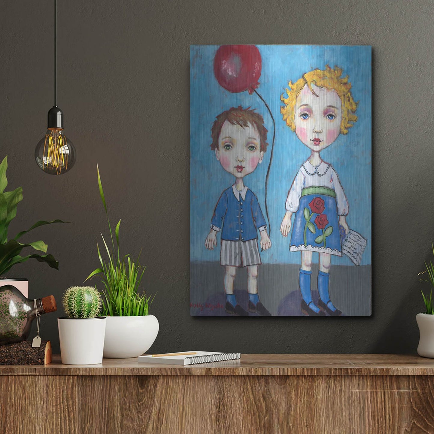 Luxe Metal Art 'The Red Balloon' by Holly Wojhan, Metal Wall Art,12x16