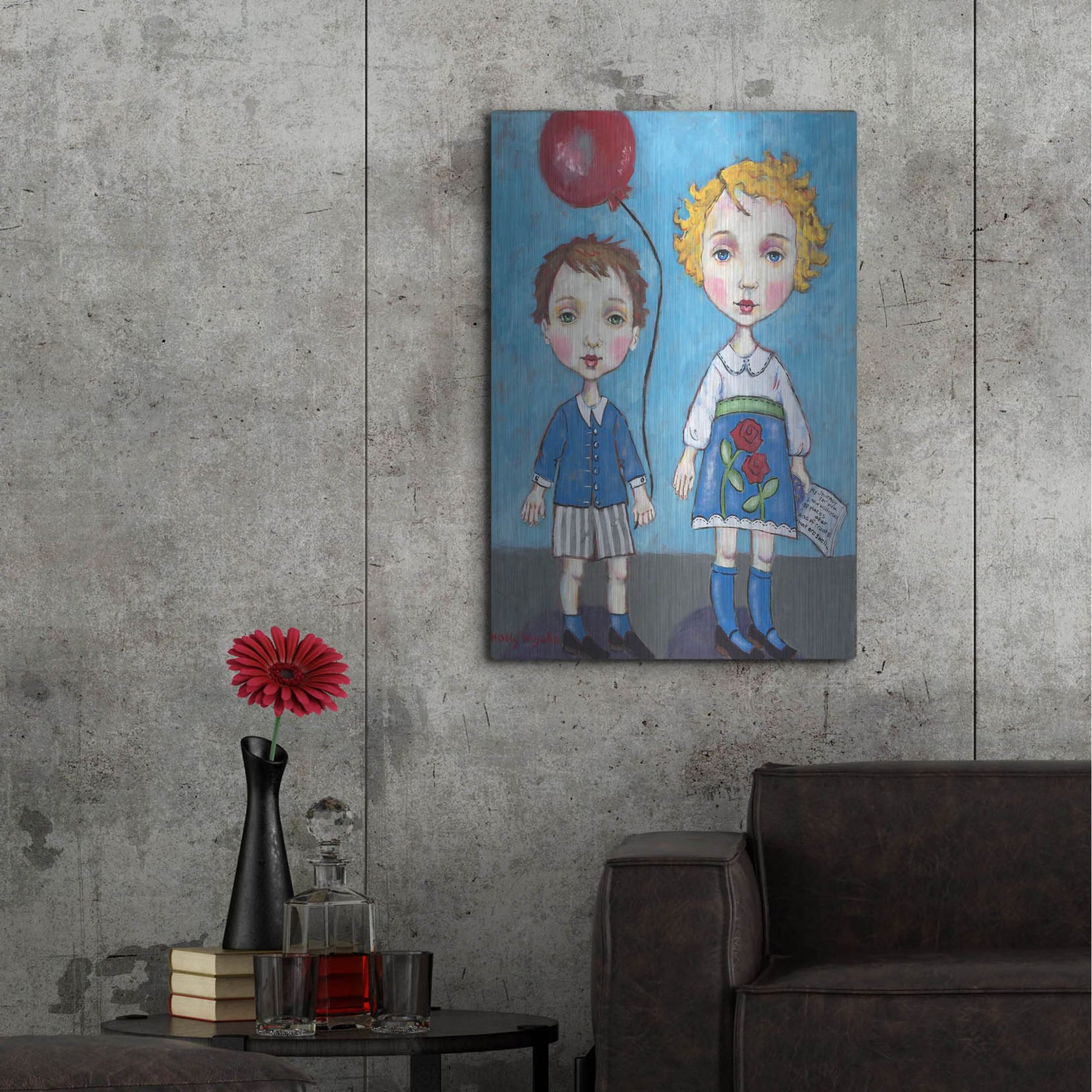 Luxe Metal Art 'The Red Balloon' by Holly Wojhan, Metal Wall Art,24x36