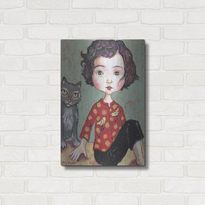 Luxe Metal Art 'Girl With Cat' by Holly Wojhan, Metal Wall Art,16x24