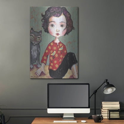 Luxe Metal Art 'Girl With Cat' by Holly Wojhan, Metal Wall Art,24x36