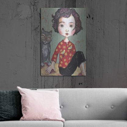 Luxe Metal Art 'Girl With Cat' by Holly Wojhan, Metal Wall Art,24x36