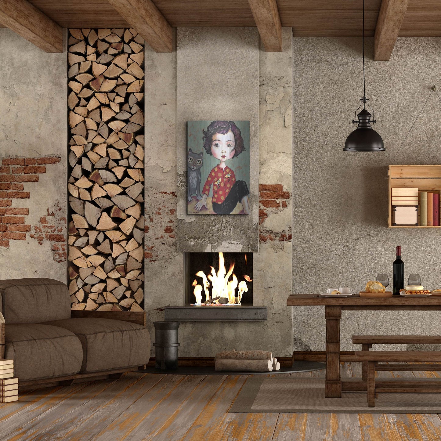 Luxe Metal Art 'Girl With Cat' by Holly Wojhan, Metal Wall Art,24x36