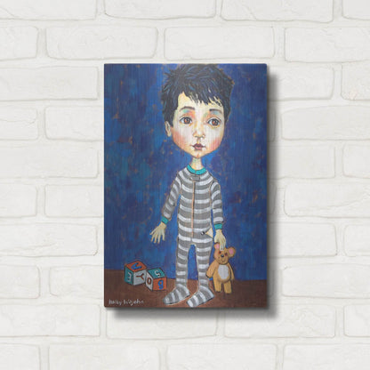 Luxe Metal Art 'Blue Pajama Boy' by Holly Wojhan, Metal Wall Art,12x16