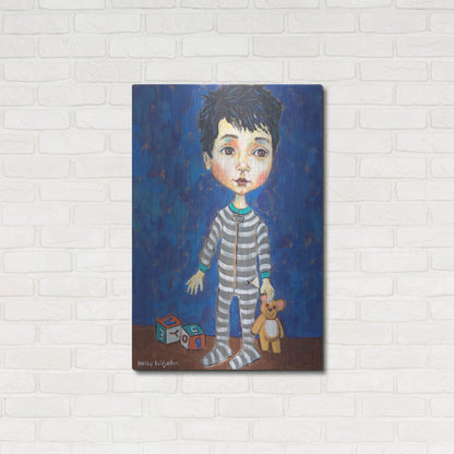 Luxe Metal Art 'Blue Pajama Boy' by Holly Wojhan, Metal Wall Art,24x36