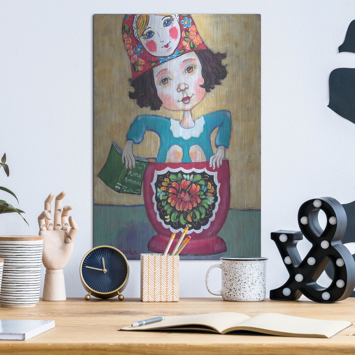 Luxe Metal Art 'A Little Russian Literature' by Holly Wojhan, Metal Wall Art,12x16