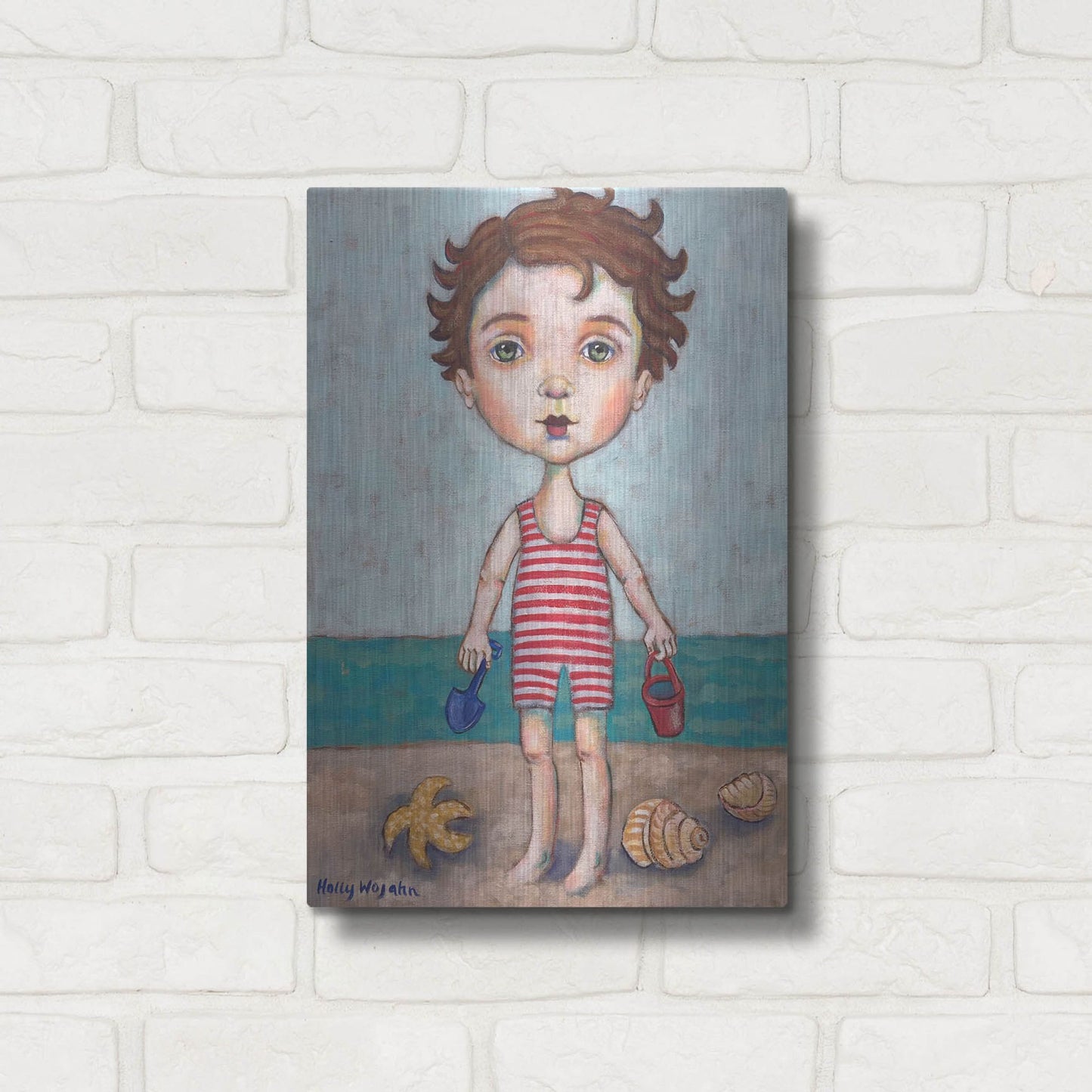 Luxe Metal Art 'Beach Boy' by Holly Wojhan, Metal Wall Art,12x16