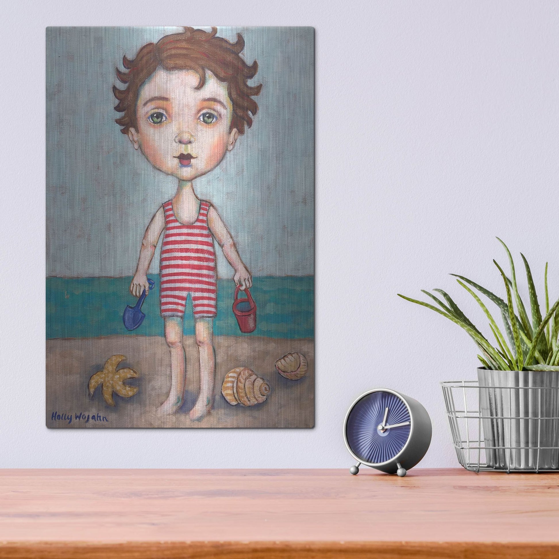 Luxe Metal Art 'Beach Boy' by Holly Wojhan, Metal Wall Art,12x16