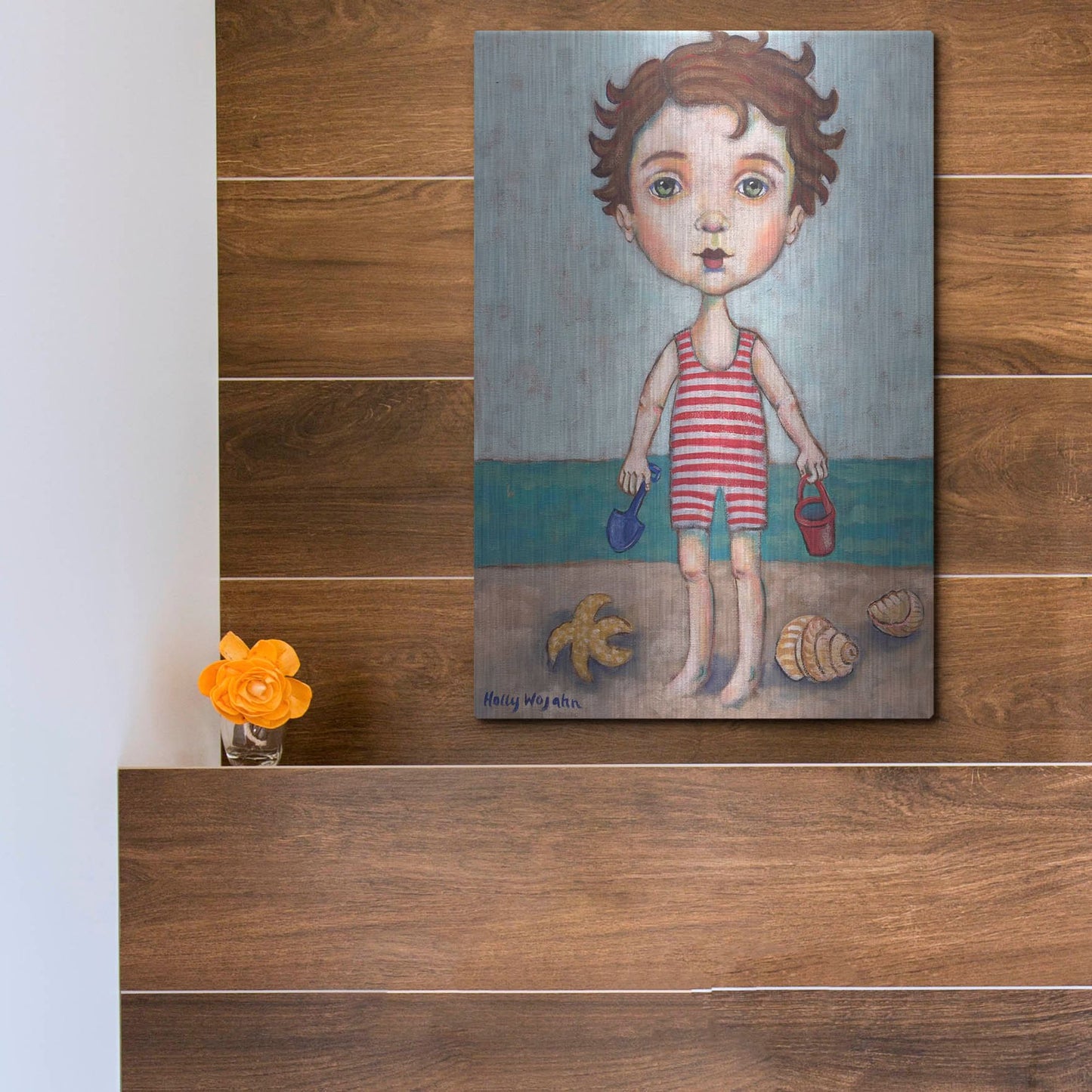 Luxe Metal Art 'Beach Boy' by Holly Wojhan, Metal Wall Art,12x16