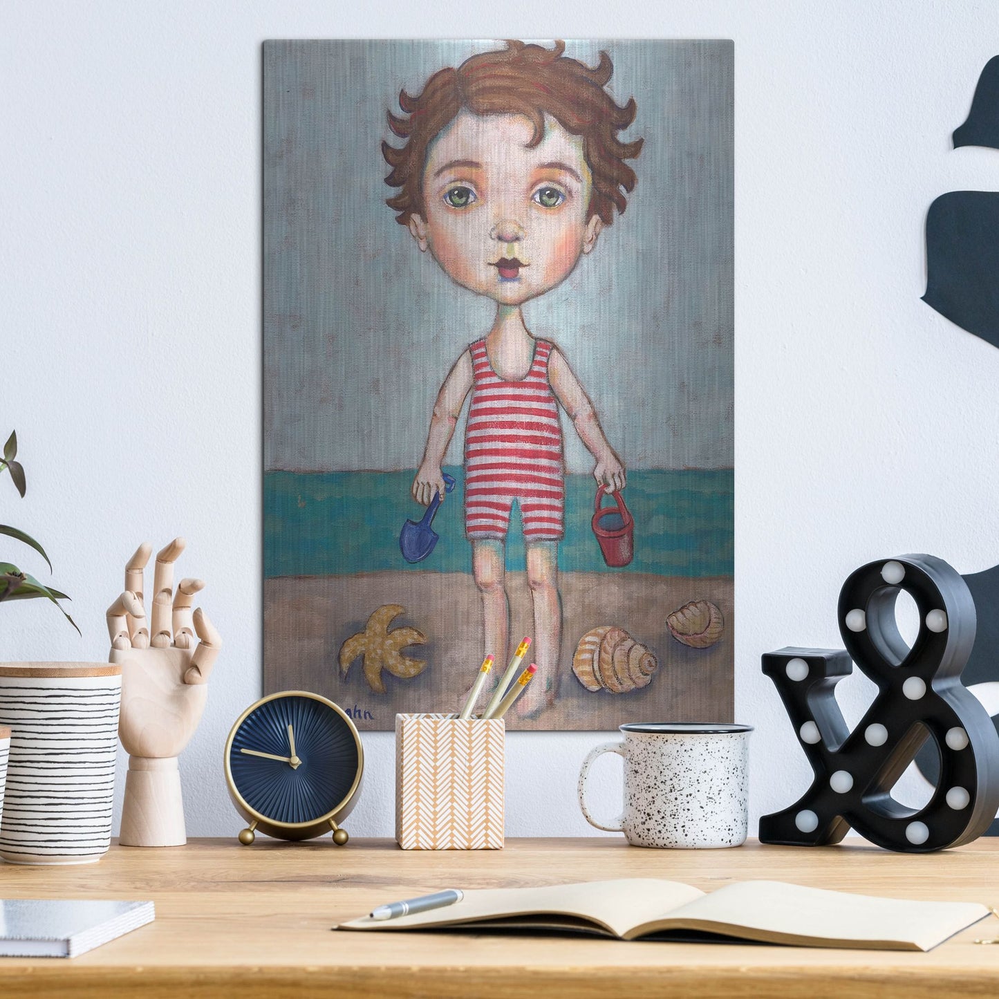 Luxe Metal Art 'Beach Boy' by Holly Wojhan, Metal Wall Art,12x16