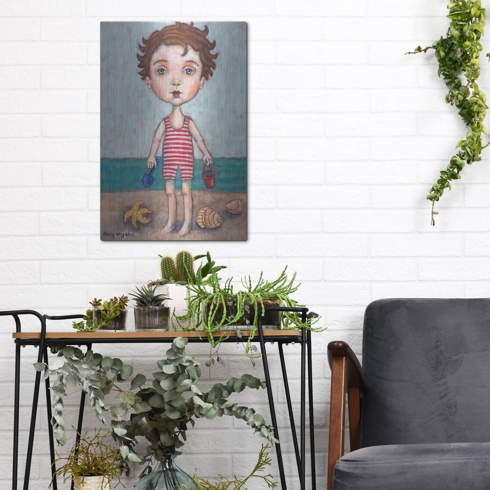 Luxe Metal Art 'Beach Boy' by Holly Wojhan, Metal Wall Art,12x16