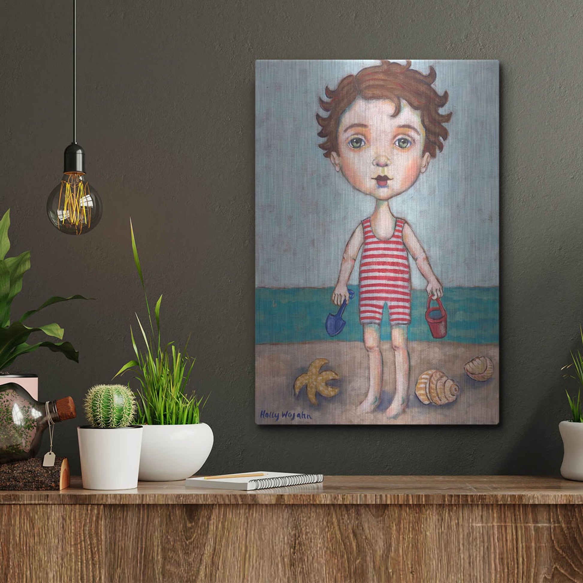 Luxe Metal Art 'Beach Boy' by Holly Wojhan, Metal Wall Art,12x16
