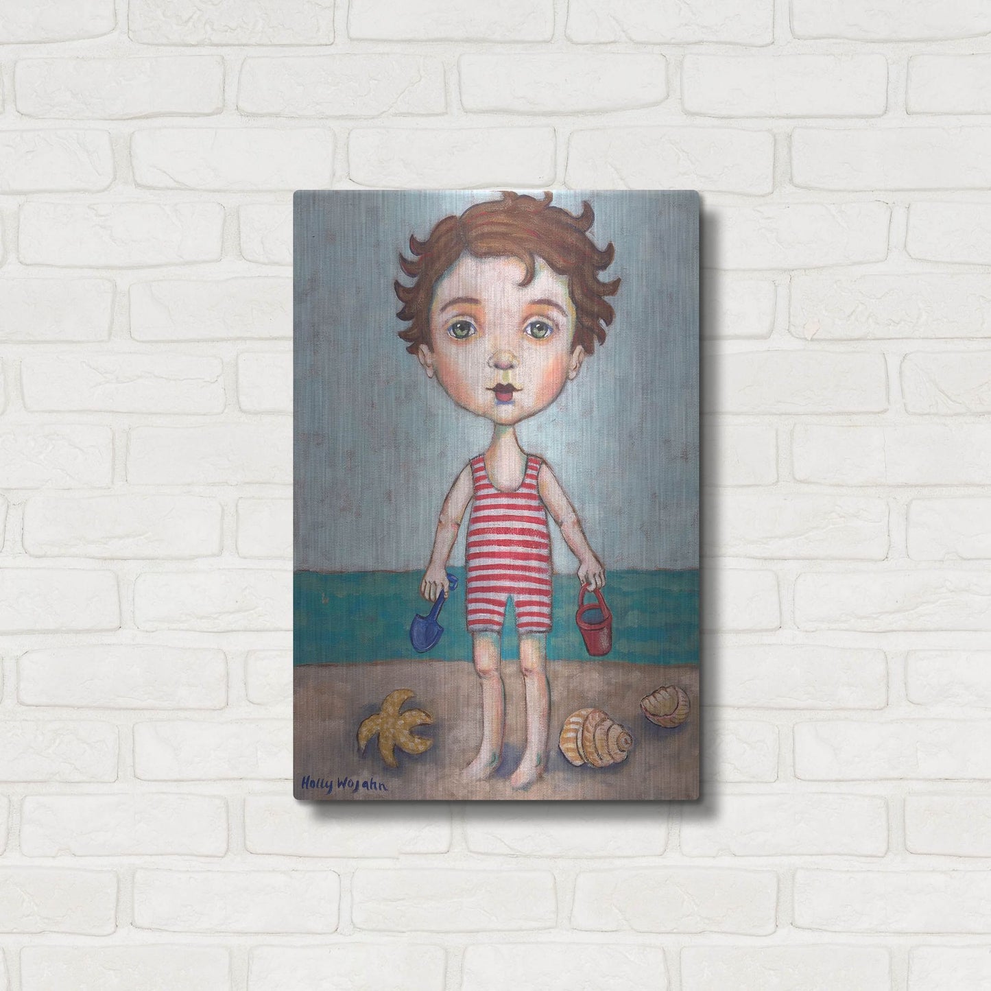 Luxe Metal Art 'Beach Boy' by Holly Wojhan, Metal Wall Art,16x24