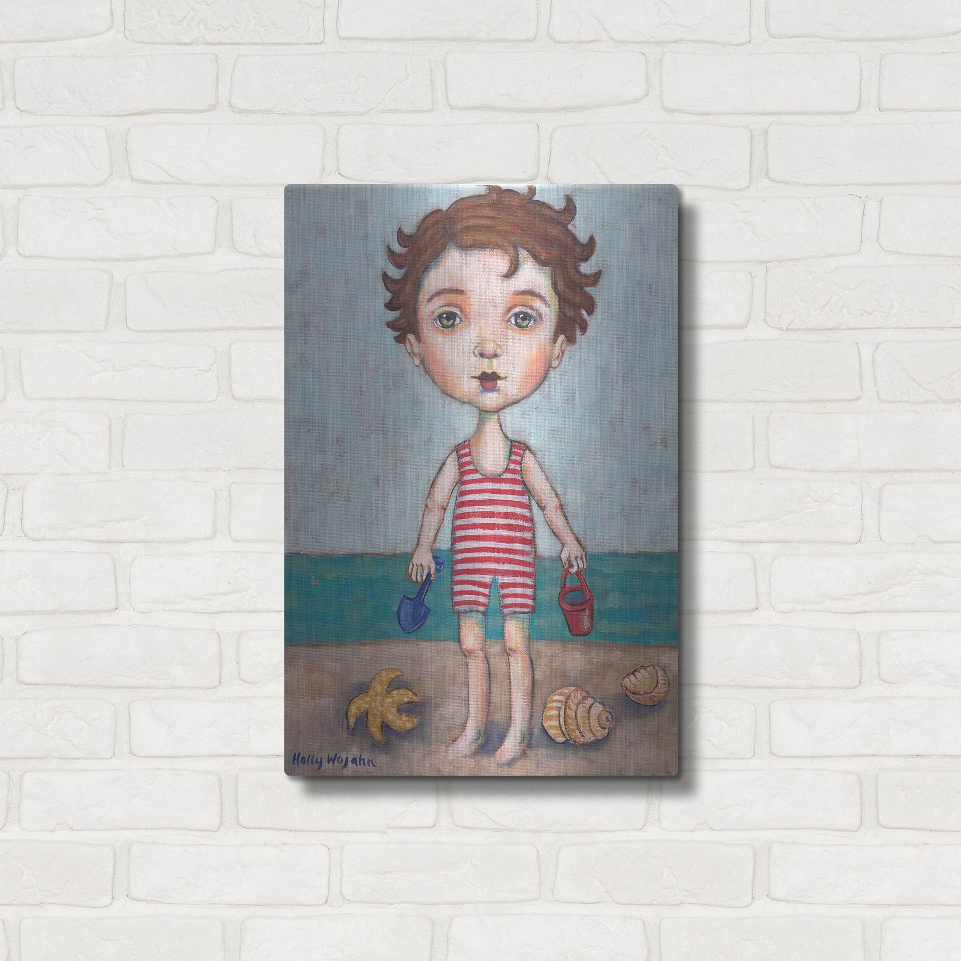 Luxe Metal Art 'Beach Boy' by Holly Wojhan, Metal Wall Art,16x24