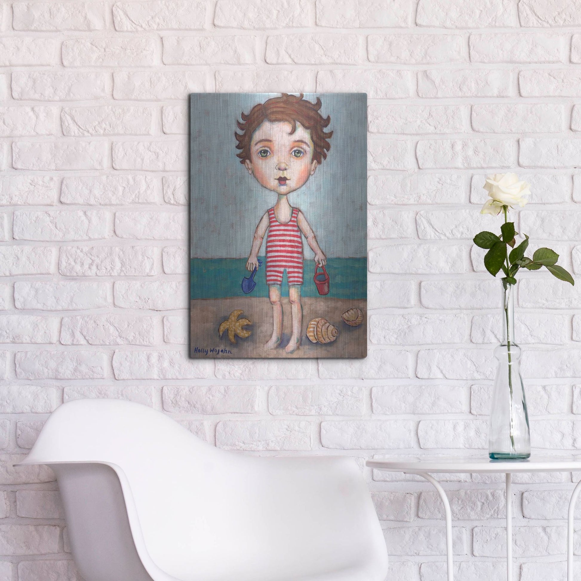 Luxe Metal Art 'Beach Boy' by Holly Wojhan, Metal Wall Art,16x24