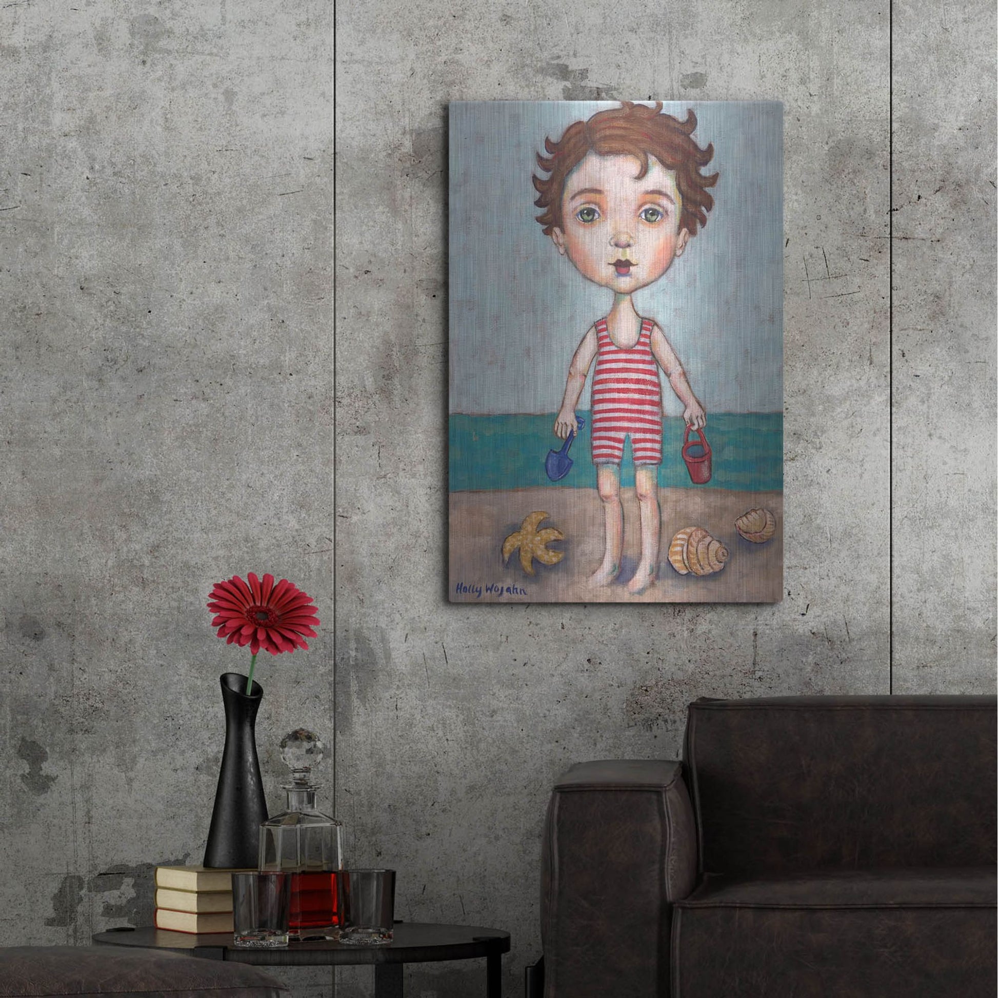 Luxe Metal Art 'Beach Boy' by Holly Wojhan, Metal Wall Art,24x36