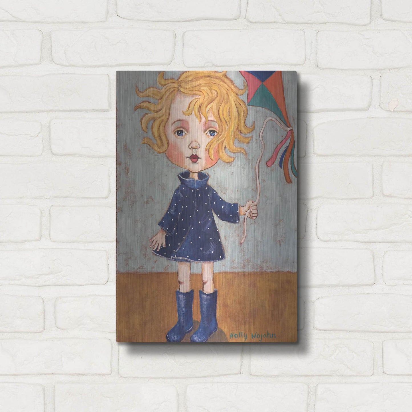 Luxe Metal Art 'Windy With Wellies' by Holly Wojhan, Metal Wall Art,12x16