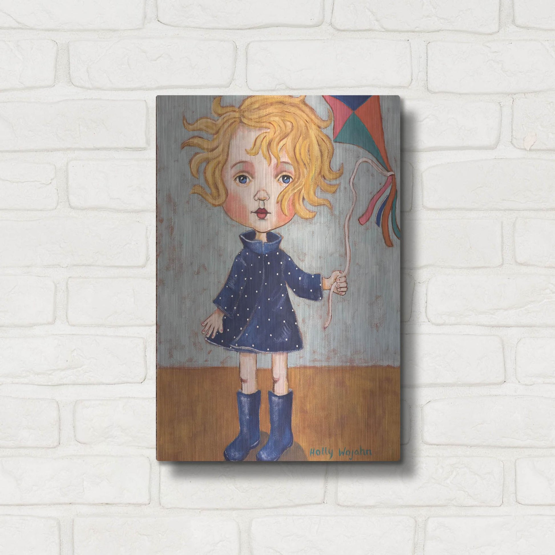 Luxe Metal Art 'Windy With Wellies' by Holly Wojhan, Metal Wall Art,12x16