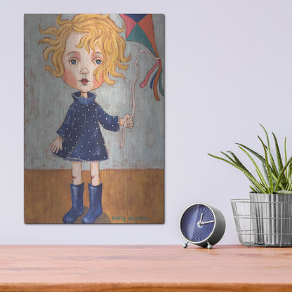 Luxe Metal Art 'Windy With Wellies' by Holly Wojhan, Metal Wall Art,12x16