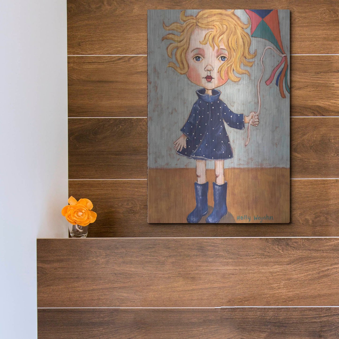 Luxe Metal Art 'Windy With Wellies' by Holly Wojhan, Metal Wall Art,12x16